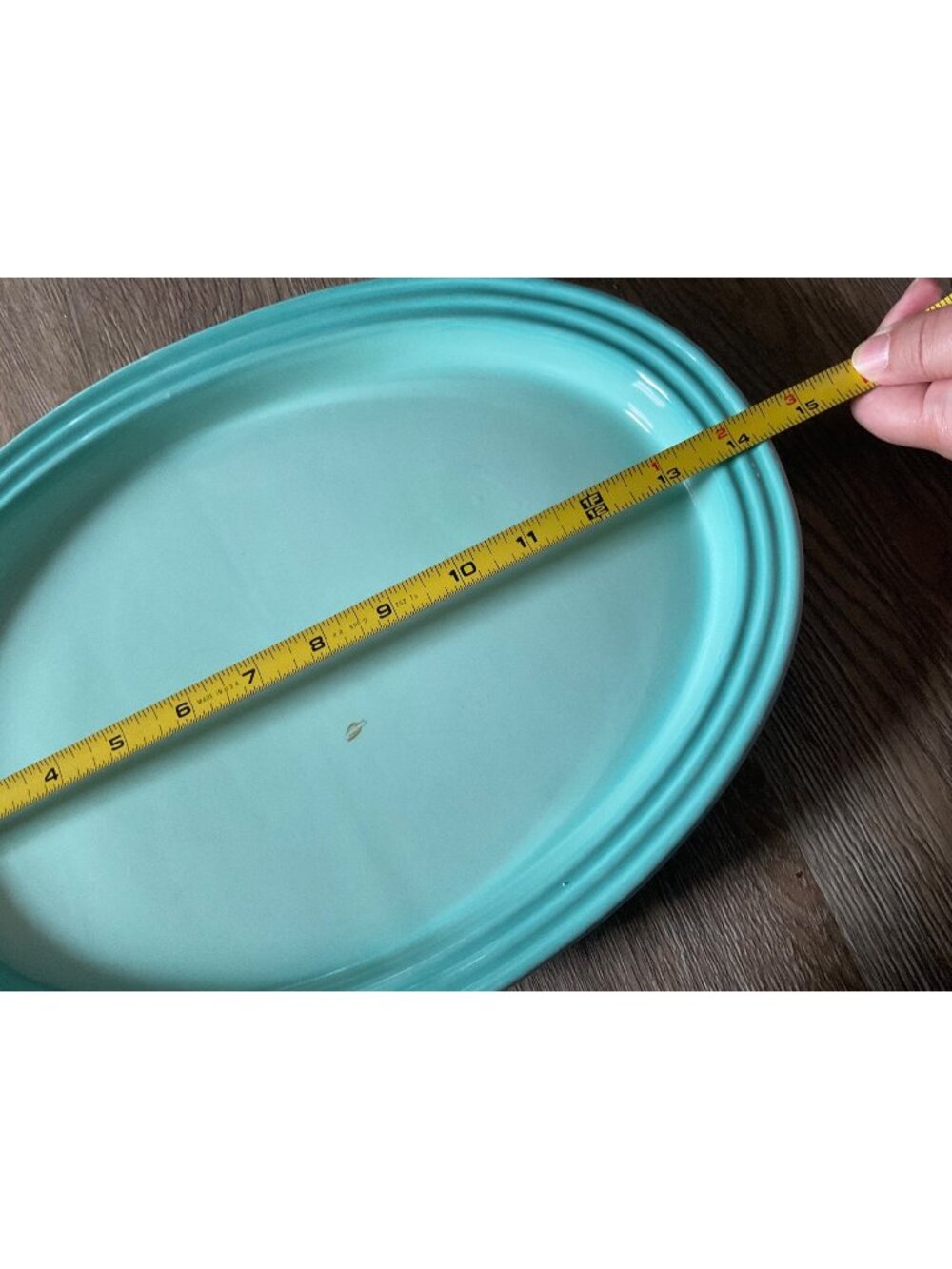 RARE le creuset cool mint large serving platter ovel fish turkey chicken